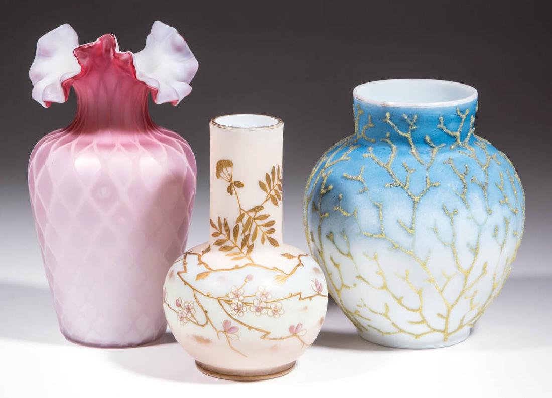 ASSORTED VICTORIAN ART GLASS VASES, LOT OF THREE (1 of 1)