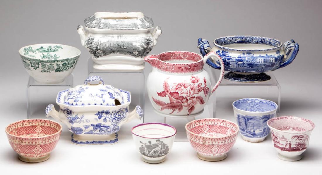 ENGLISH TRANSFER-PRINTED CERAMIC ARTICLES, LOT OF TEN (1 of 1)