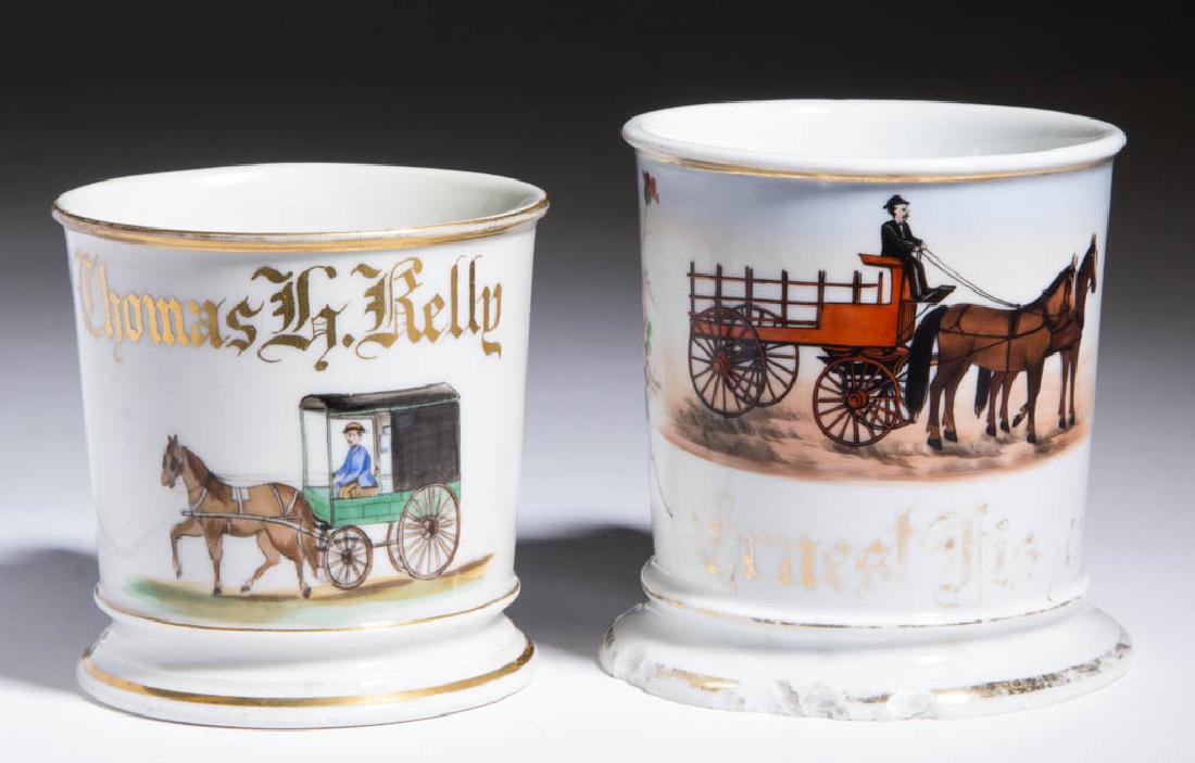 HORSE-DRAWN DELIVERY WAGON OCCUPATIONAL SHAVING MUGS, (1 of 2)