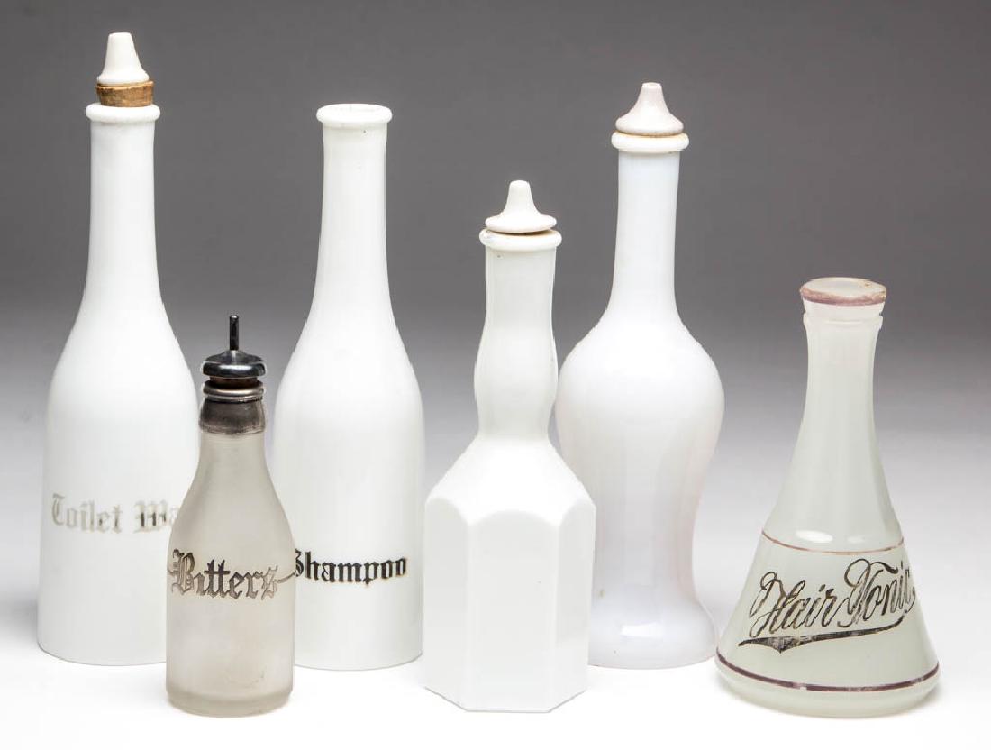 ASSORTED OPAQUE GLASS BITTERS / BARBER'S BOTTLES, LOT (1 of 1)