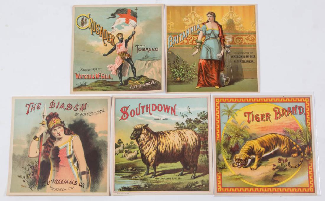 ASSORTED VIRGINIA TOBACCO CADDY LABELS, LOT OF FIVE (1 of 1)