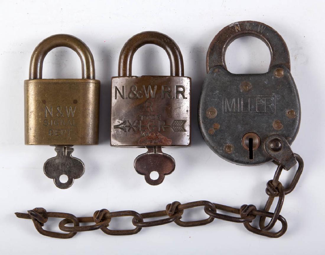 NORFOLK & WESTERN RAILROAD LOCKS, LOT OF THREE (1 of 2)