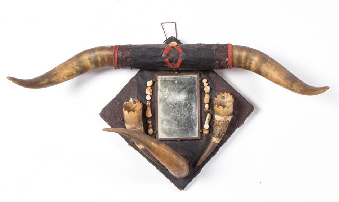 AMERICAN WESTERN HORN-MOUNT HAT RACK/SHAVING MIRROR (1 of 1)