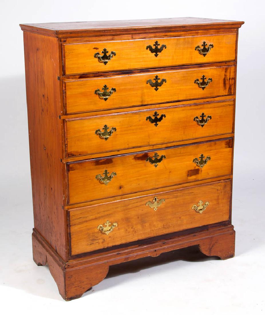 NEW ENGLAND COUNTRY MAPLE AND PINE SEMI-HIGH CHEST OF (1 of 2)