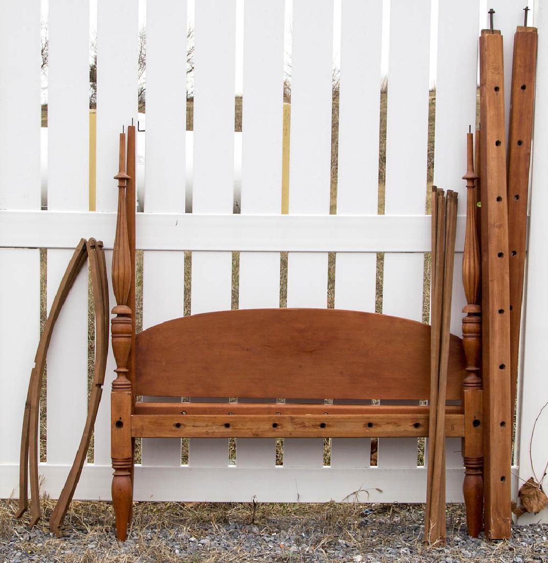 NEW ENGLAND LATE FEDERAL BIRCH POSTER BED: NEW ENGLAND LATE FEDERAL BIRCH POSTER BED, (UPDATED 2/14/17) having finely turned and fluted front posts, square tapered rear posts with chamfered edges, arched headboard, includes tester and seven bo