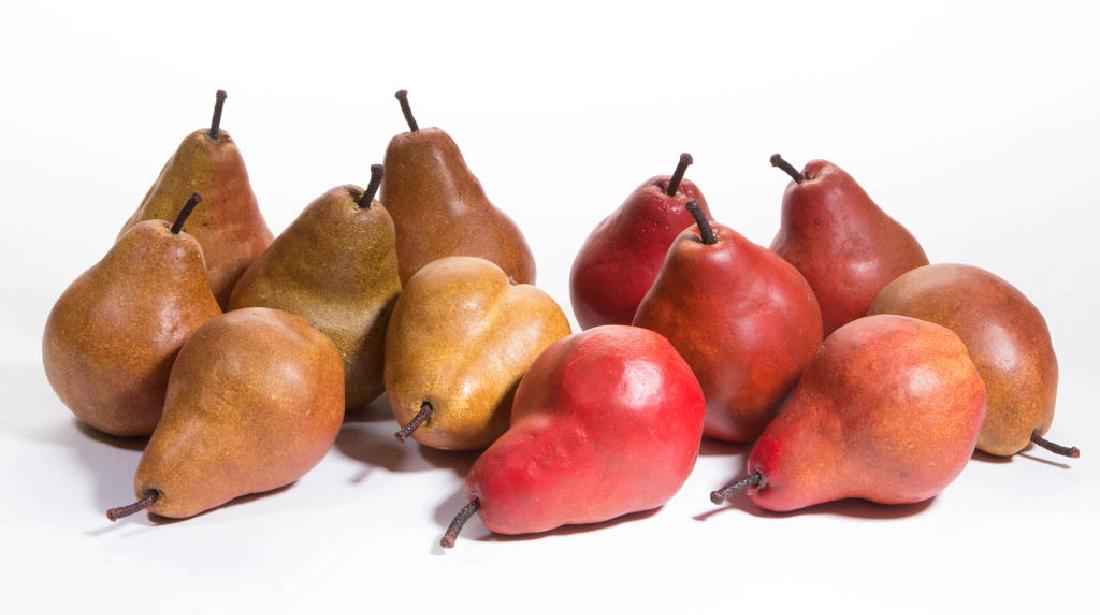 PAINT-DECORATED STONE-LIKE FIGURAL PEARS, LOT OF 12 (1 of 1)