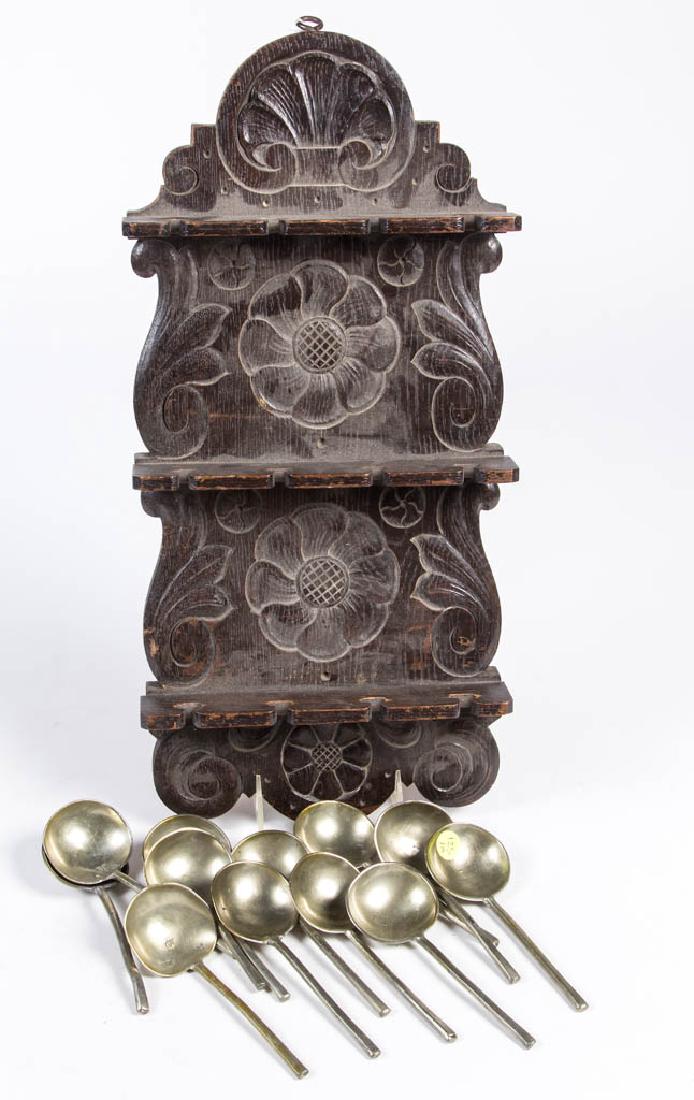COUNTRY CARVED OAK SPOON RACK (1 of 1)