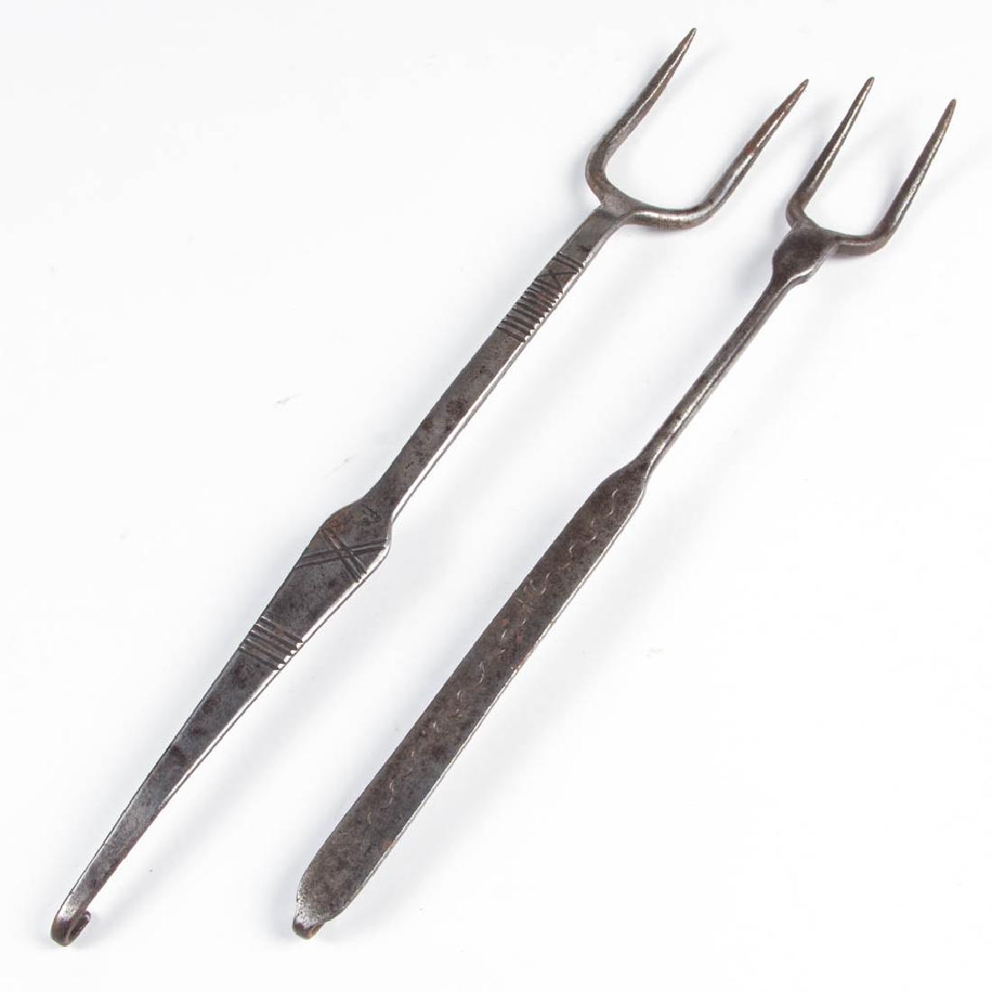 ASSORTED WROUGHT-IRON HEARTH / KITCHEN FORKS, LOT OF (1 of 3)