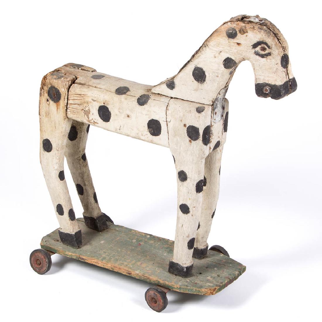 AMERICAN FOLK ART PAINT-DECORATED WOODEN PULL TOY (1 of 3)