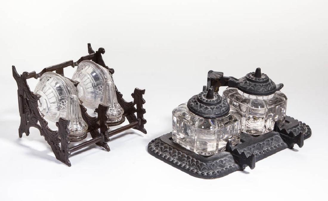 CAST-IRON AND GLASS INK STANDS, LOT OF TWO (1 of 1)