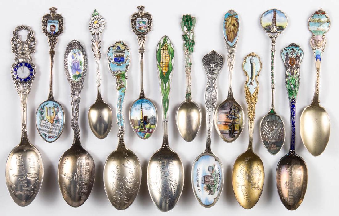 STERLING SILVER ENAMEL-DECORATED SOUVENIR SPOONS, LOT (1 of 3)