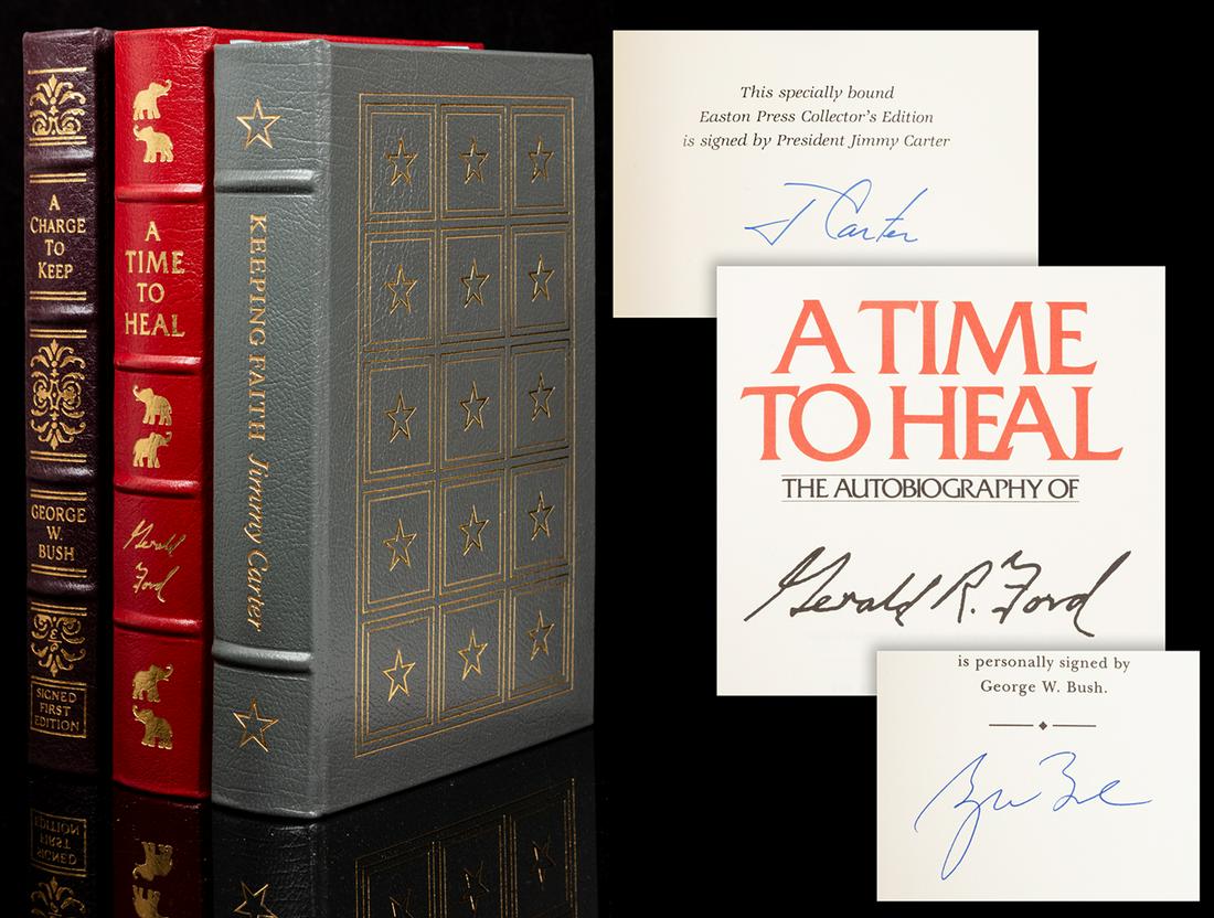 Carter, Jimmy. Gerald Ford, George Walker Bush. Three: Carter, Jimmy. Gerald Ford, George Walker Bush. Three Signed Presidential Autobiographies Published by Easton Press. Three (3) near to mint, signed editions from Easton Press by the 38th, 39th and 41s