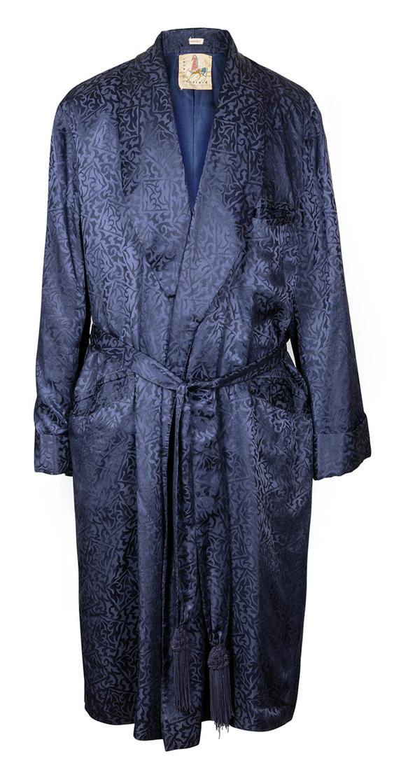 Roosevelt, Franklin D, Personally Owned and Worn: Roosevelt, Franklin D, Personally Owned and Worn Brocade Silk Robe, Gifted To Personal Valet, Exceptional Letter of Provenance (1882-1945) Navy blue brocade silk and satin robe owned and used by FDR, 