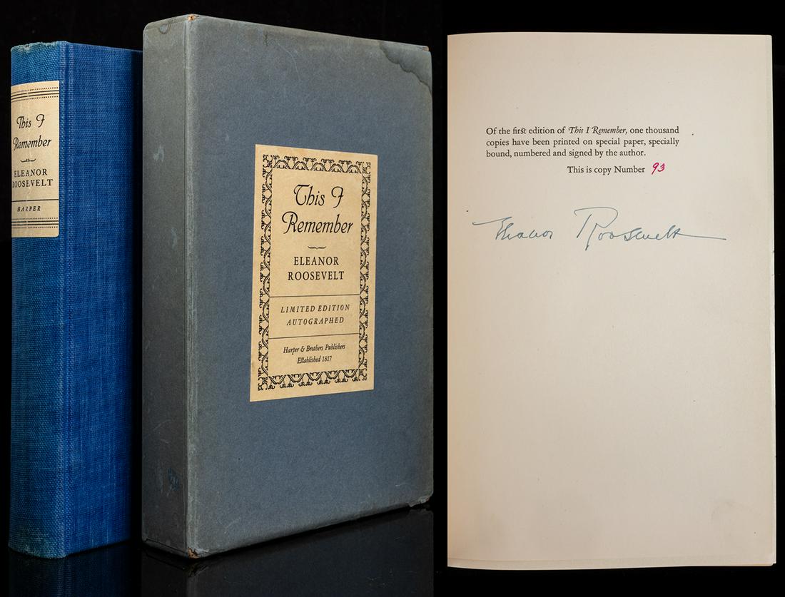 Roosevelt, Eleanor -- Signed Edition of This I Remember: Roosevelt, Eleanor -- Signed Edition of "This I Remember" #93/1000. Harper & Brothers Publishers, New York, 1949. Condition: First Edition and a Limited Edition of This I Remember by first lady Eleano