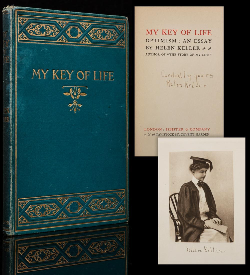 Keller, Helen. My Key of Life, Rare Signed Edition from: Keller, Helen. My Key of Life, Rare Signed Edition from 1904. (1880-1968) My Key of Life, Optimism: An Essay by Helen Keller Isbister & Company, 1904. Condition: Good. First edition. Hardback. Signed 