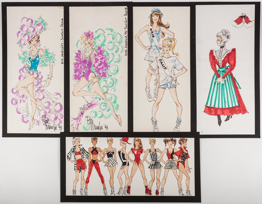 20 Colorful Original Costume Sketches by Pete Menefee: 20 Colorful Original Costume Sketches by Pete Menefee for Variety Specials The Miss America Pageant and Other Television Events. Pete Menefee (1942 -) has been nominated for 5 Emmys for costume design