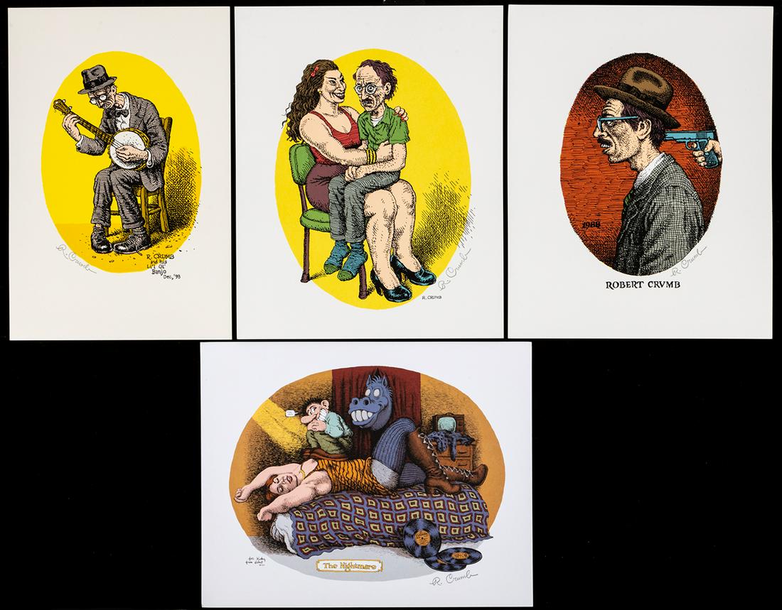 Crumb, Robert Dennis: Four Signed Lithographs: Crumb, Robert Dennis: Four Signed Lithographs (1943-) Beloved and influential comic book artist and illustrator who contributed some of the most iconic works of the "underground comix" era of the 1960