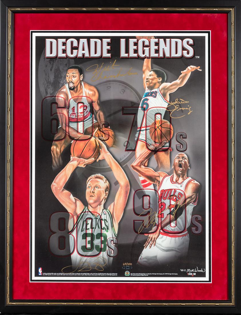 Decade of Legends: Signed Limited Edition Presentation: Decade of Legends: Signed Limited Edition Presentation by Michael Jordan, Wilt Chamberlain, Larry Bird and Julius Erving. Upper Deck tribute to a decade of four legends of basketball. Martin Woods art