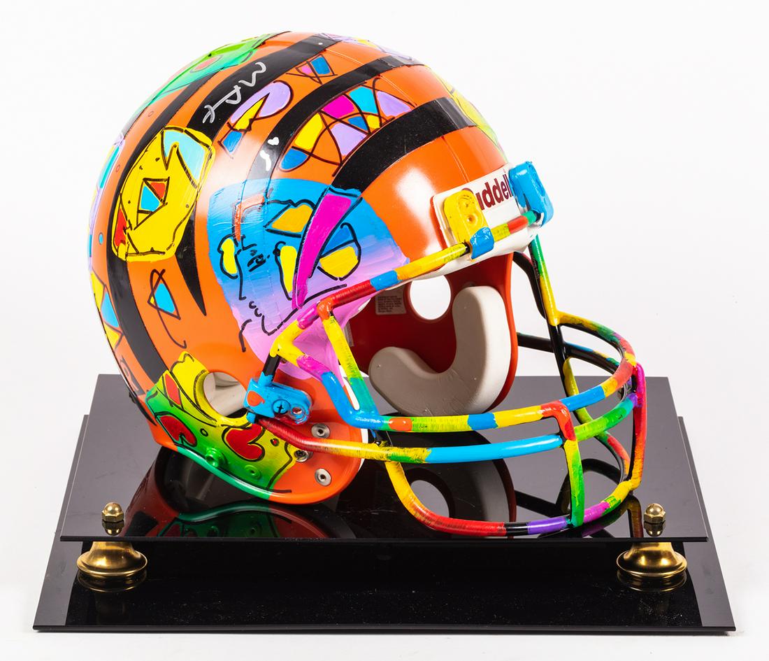 Peter Max; Rare Hand-Painted Cincinnati Bengels: Peter Max; Rare Hand-Painted Cincinnati Bengels Football Helmet Commissioned by the NFL For Superbowl XXIX (1937) Peter Max, one of the most popular living artists in America most especially in the la