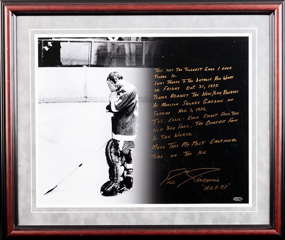 Eddie Giacomin Signed Photo of His Return to Madison: Eddie Giacomin Signed Photo of His Return to Madison Square Garden. For nearly 11 seasons, Eddie Giacomin (born 1939) played for the New York Rangers and enjoyed legions of fans. So it was particularl