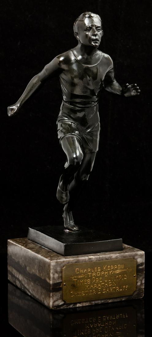 Charles Keppen Marathon Trophy for Olympic Trials Held: Charles Keppen Marathon Trophy for Olympic Trials Held in July, 1932 Awarded to Chester Bartruff. Outstanding Bronze Trophy. Beautiful bronze trophy from the early 1930s awarded during the Olympic Tri