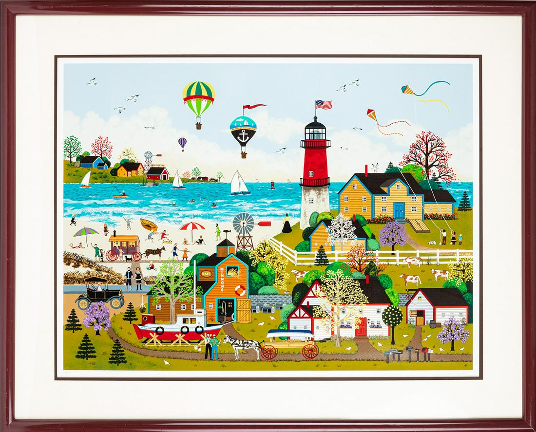 Jane Wooster Scott. By The Beautiful Sea (Signed: Jane Wooster Scott. By The Beautiful Sea (Signed Edition 108/250). (born 1920-) One of the most popular artists of folk art painting in US history, even holding a Guinness Book of World Records for he