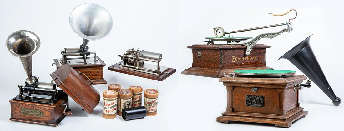 Balance of Graphophone Player Collection: 3 Graphophone: Balance of Graphophone Player Collection: 3 Graphophone Players, Two Disc Players, Most Working, 5 Cylinders. Balance of Graphophone collection. Two disc players: 1. RCA Victrola, turntable operates s