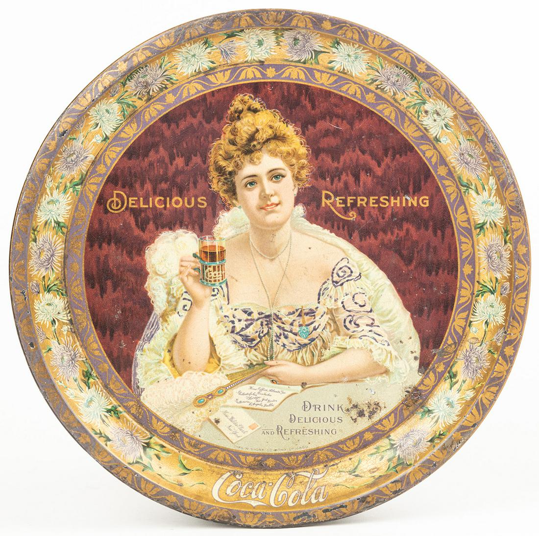 Coca-Cola: Rare 1903 Hilda with The Glass Serving Tray: Coca-Cola: Rare 1903 "Hilda with The Glass" Serving Tray In Fine Condition. From the first decade of the 20th Century, 14 trays have been identified as having been issued at that time. From 1903, feat