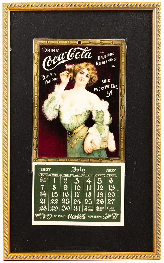 Coca-Cola Rare 1907 Girl With Green Dress Calendar,: Coca-Cola Rare 1907 "Girl With Green Dress" Calendar, Outstanding Condition. The first known Coca-Cola calendar was issued by the company in 1891 but by the first decade of the 20th Century the compan