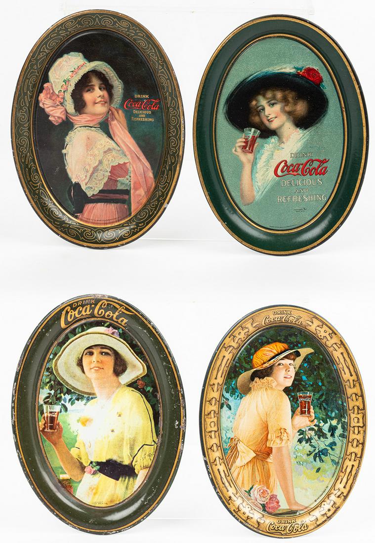 Coca-Cola: Four (4) Oval Change or Tip Trays, All Early: Coca-Cola: Four (4) Oval Change or Tip Trays, All Early 20th Century, One Near To Mint. Four (4) Coca-Cola tin tip trays, 6 x 4" all early 20th Century. 1.) "The Hamilton King Girl", woman with large 