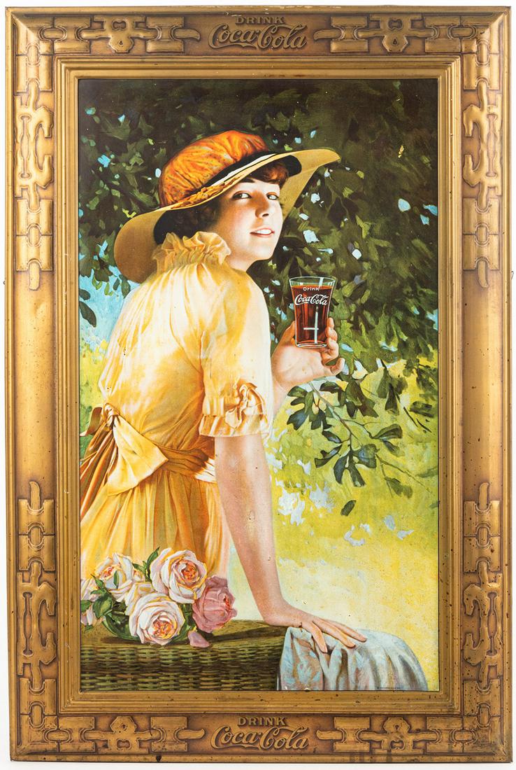Coca-Cola: Antique Flat Mount Metal Sign Elaine ca.: Coca-Cola: Antique Flat Mount Metal Sign "Elaine" ca. 1916 in Fine Condition. Antique and vintage tin Coca-Cola signs are prized by collectors because they have been seen by generations while travelin