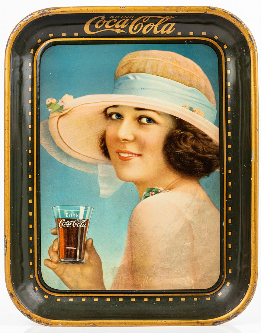 Coca-Cola Summer Girl Antique Rectangular Serving Tray: Coca-Cola "Summer Girl" Antique Rectangular Serving Tray ca. 1921. One of the six beauties featured on Coca-Cola trays between 1920-1925. Rectangular serving tray referenced as "Summer Girl" copyright