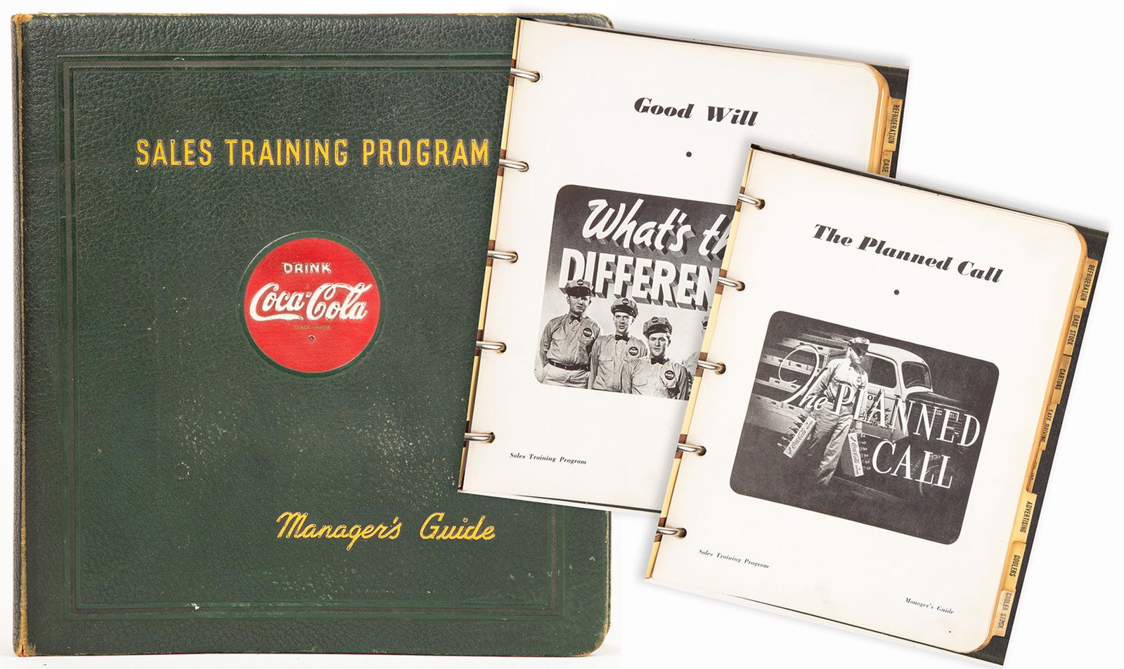 Coca-Cola: Scarce Manager's Guide Sales Training: Coca-Cola: Scarce Manager's Guide Sales Training Program, 14 Chapters and Binder from 1940. Comprehensive and impressive five ring binder Coca-Cola Sales Training Manager's Guide printed in 1940. Bind