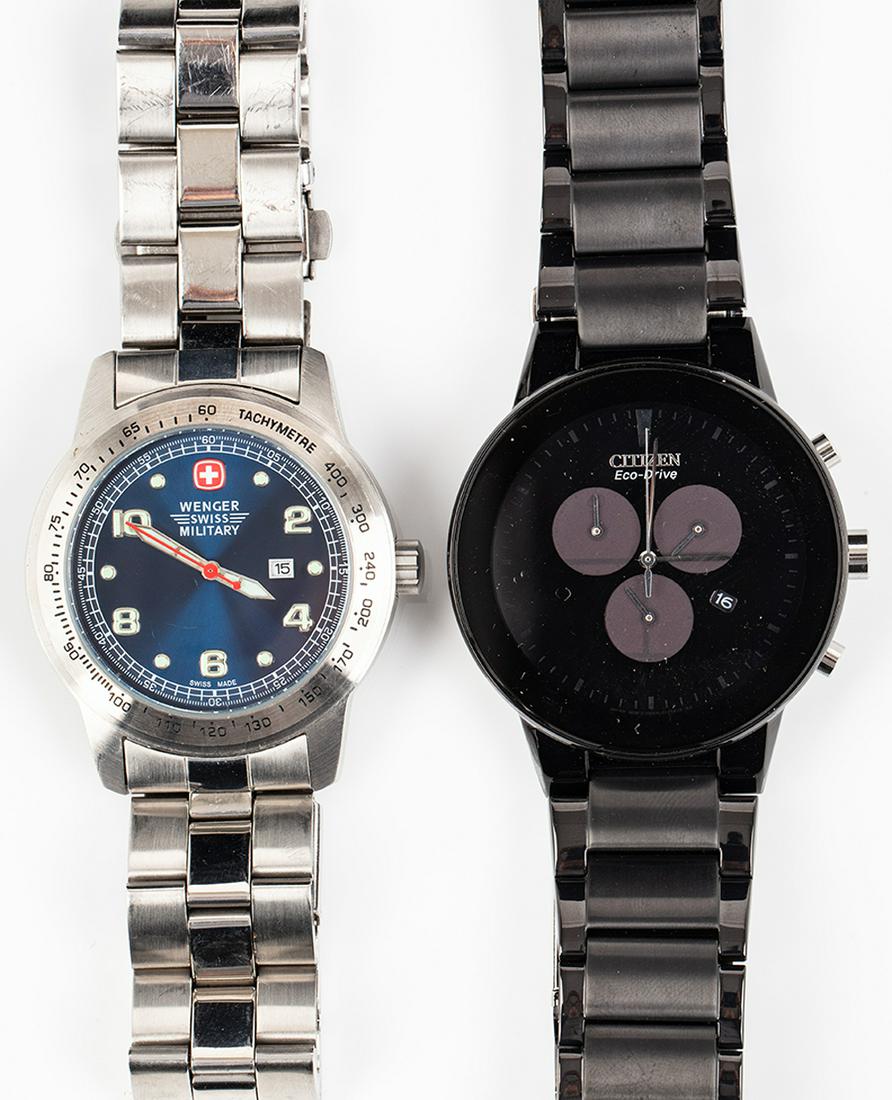 Two Men's Watches Both in Box Citizen Eco-Drive: Two Men's Watches Both in Box Citizen Eco-Drive. Two men's watches: 1.) Citizen Eco-Drive looks absolutely brand new and in new box. Goodlooking watch all black, gleaming like new. 2.) Wenger Swiss Mi