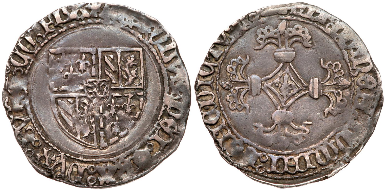 Belgium: Flanders. Double Patard, ND: Belgium: Flanders. Double Patard, ND. Roberts-7884. Charles the Bold, 1467-1477. Arms. Reverse; Floreate cross with lis in center. Toned. PCGS graded EF-40. Estimated Value $100 - 125