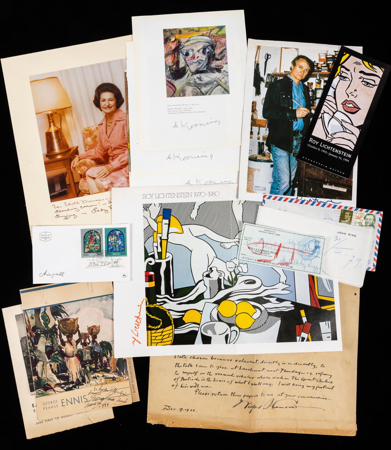 Artists: Ten (10) Signed Pieces by Chagall,: Artists: Ten (10) Signed Pieces by Chagall, Lichtenstein, Conrow, Ennis, Four Pieces by de Kooning and More. A collection of signed pieces by some of the greatest artists of the 20th Century. Several