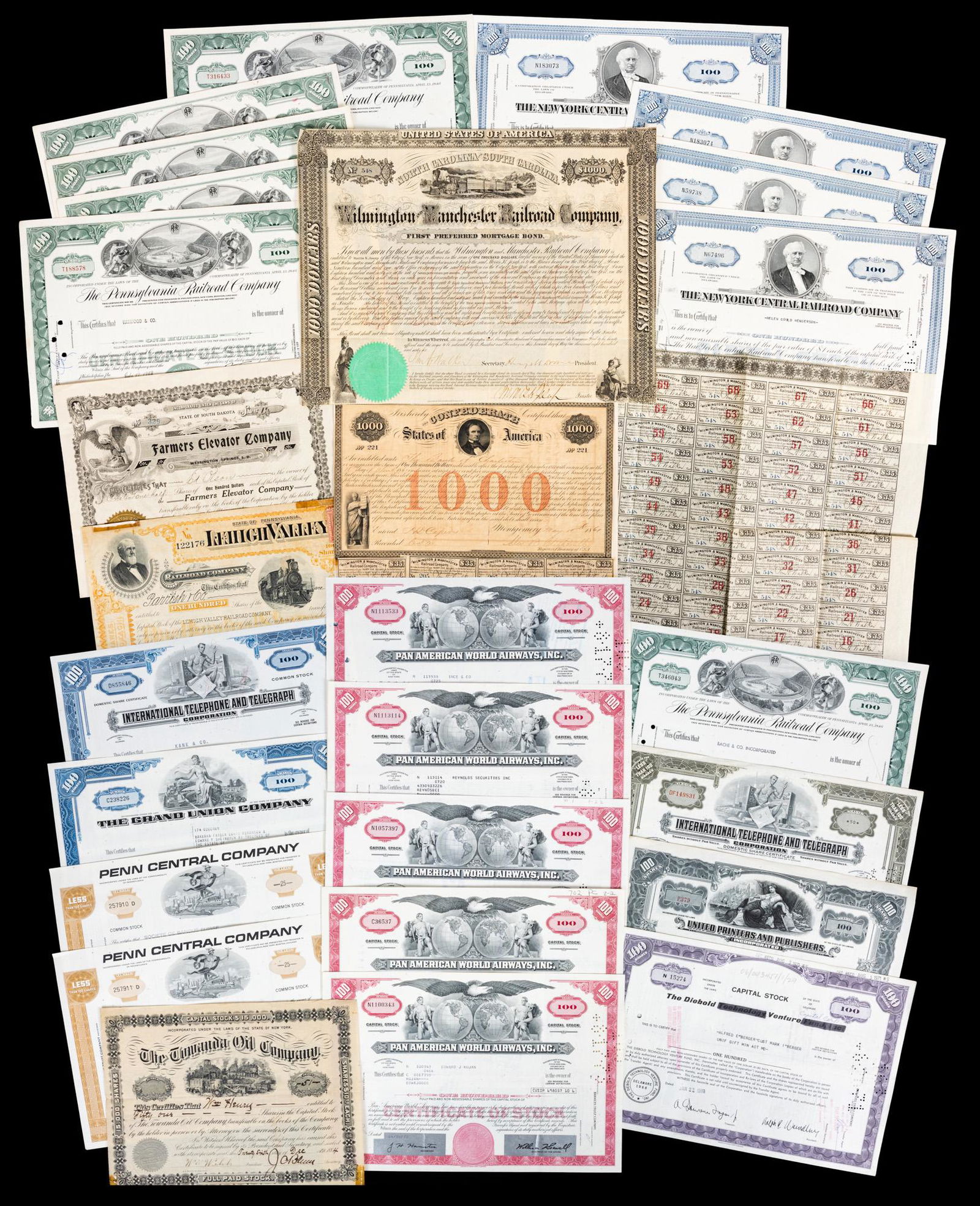 Collection of 26 Vintage Original Stock Certificates: (1 of 1)