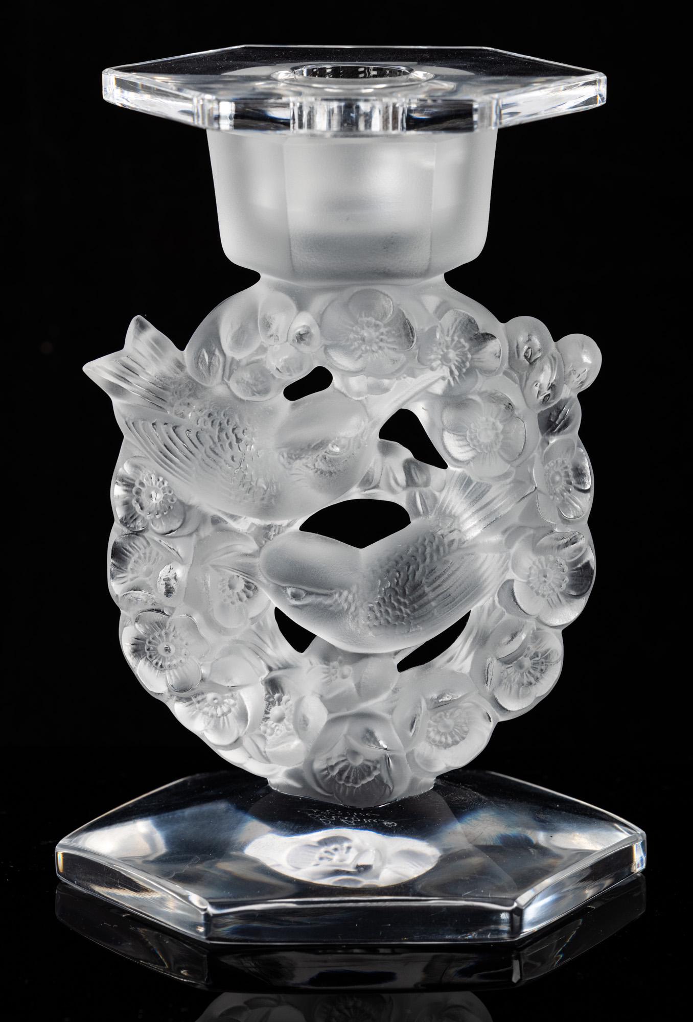 RenÃ© Lalique Mesanges Frosted Candlestick with Birds (1 of 1)