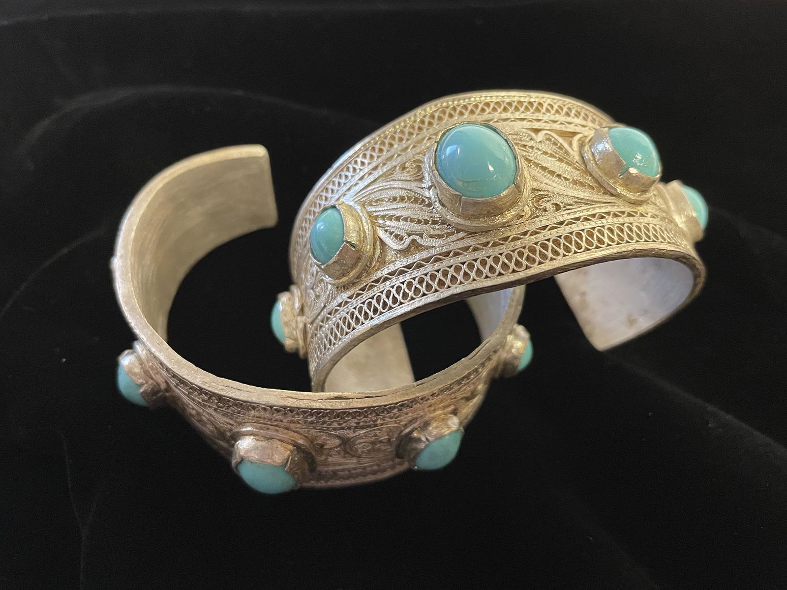 Two Ladies Persian Silver and Turquoise Cabochon Cuffs (1 of 1)