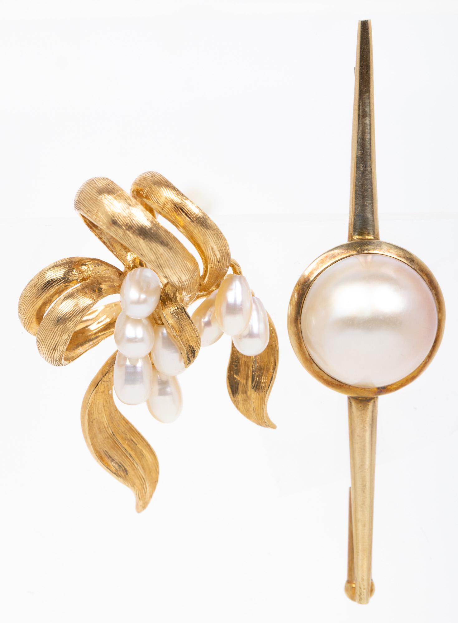 Lady's Pins: Two Vintage 14K Yellow Gold with Pearls (1 of 1)