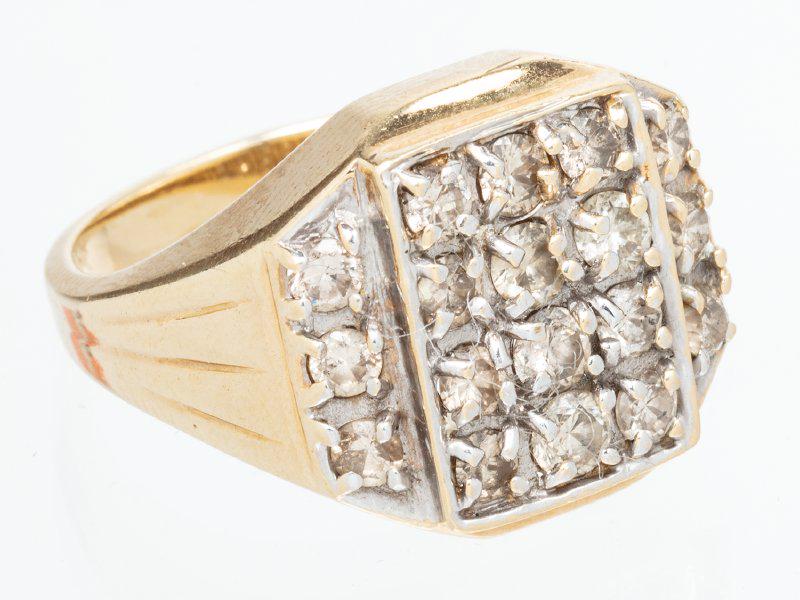 Gent's 12K Yellow Gold and Flat Faced Diamond Ring with (1 of 1)