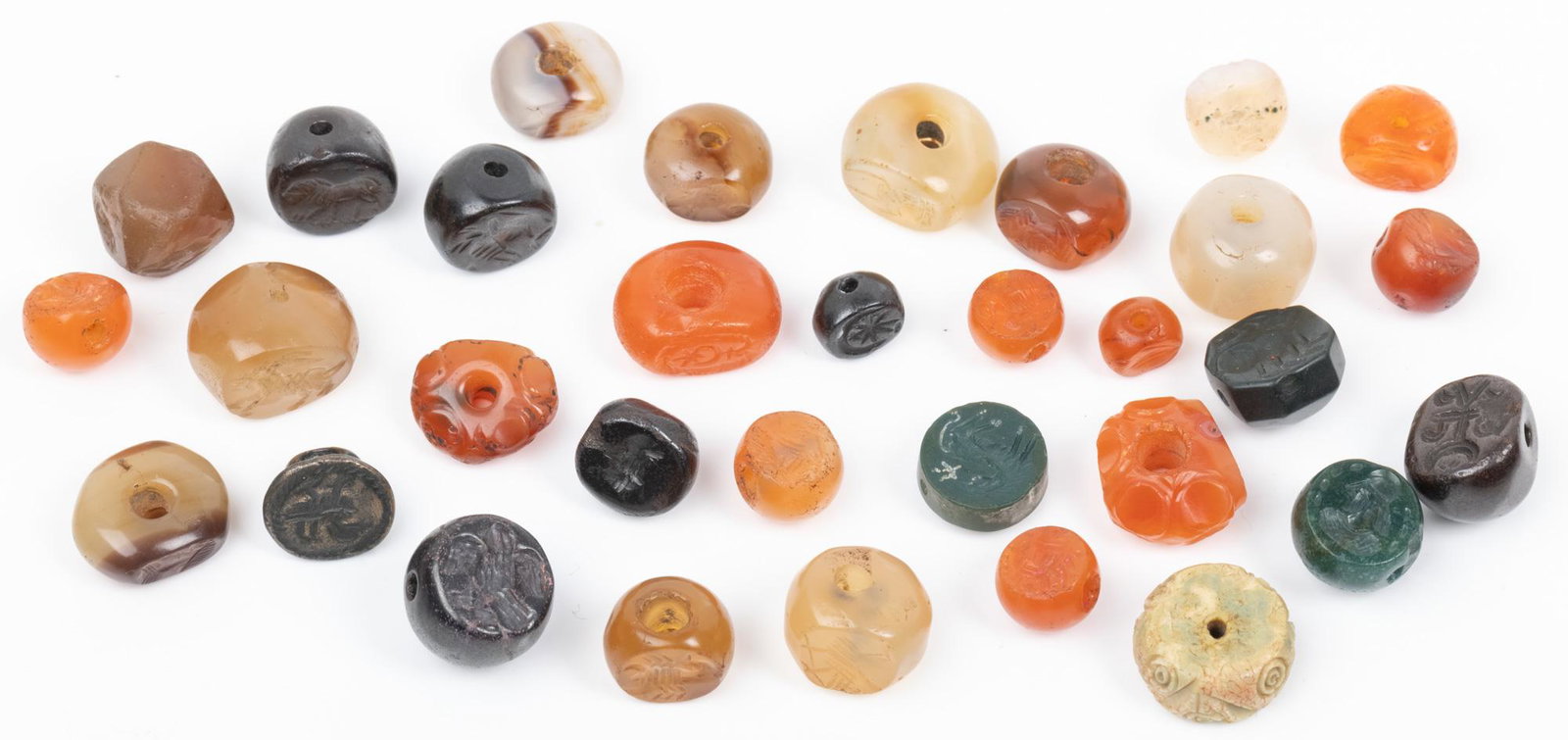 15 Sasanian Gem Stone Stamp Seals, a Mix of Carnelian,: 15 Sasanian Gem Stone Stamp Seals, a Mix of Carnelian, Obsidian, Agate, Rock Crystal and Hard Stone 3rd-7th Century AD. 15 Sasanian gem stone stamp seals as a reflection of history and perfect for cra