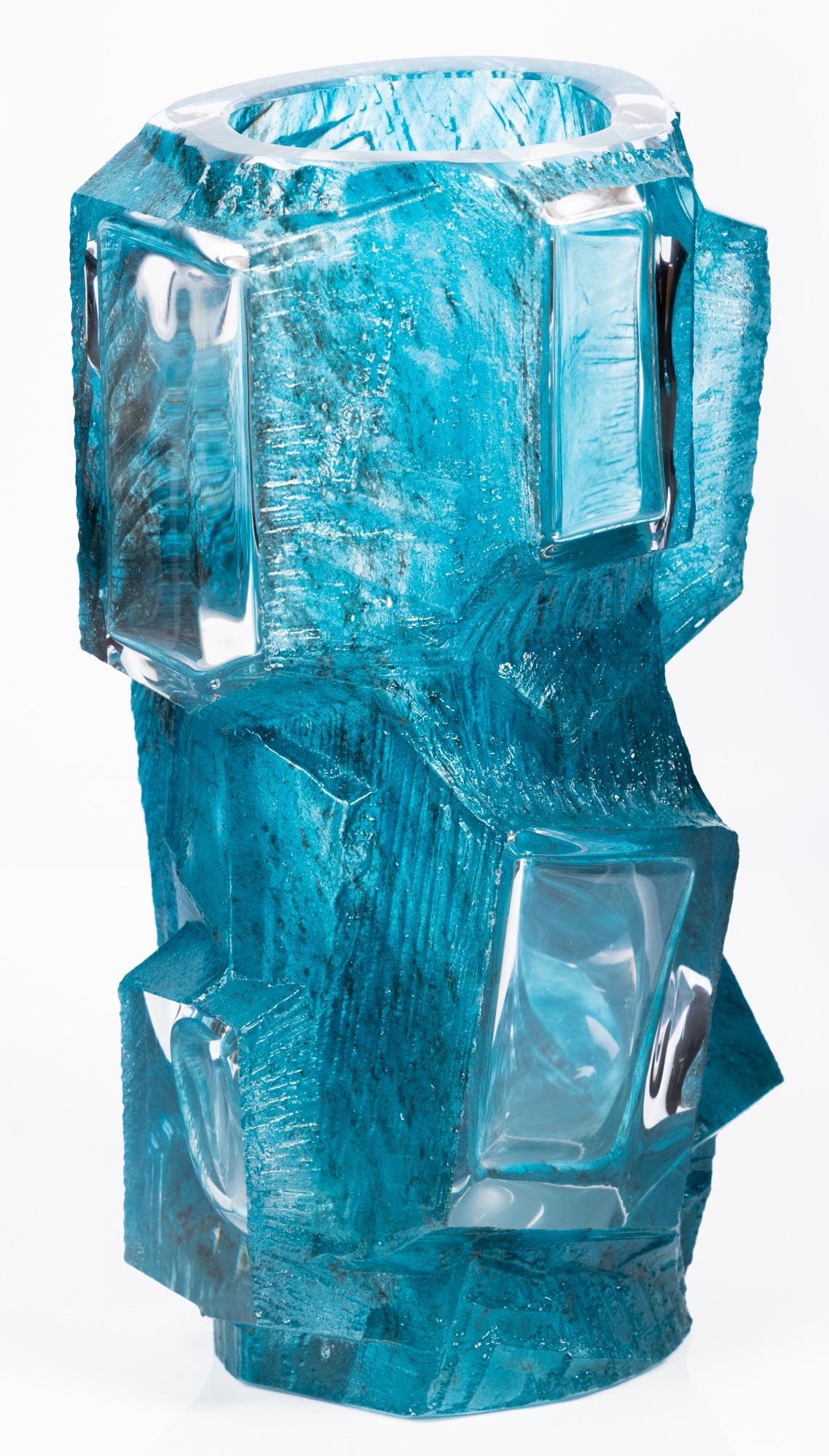 Studio Art Glass: Striking, Heavy, Molded Crystal Vase: Studio Art Glass: Striking, Heavy, Molded Crystal Vase in Retro-50's Design. Heavy molded crystal vase, in an appealing 50s retro design that evokes and ice sculpture. Piece was acquired from Marshall