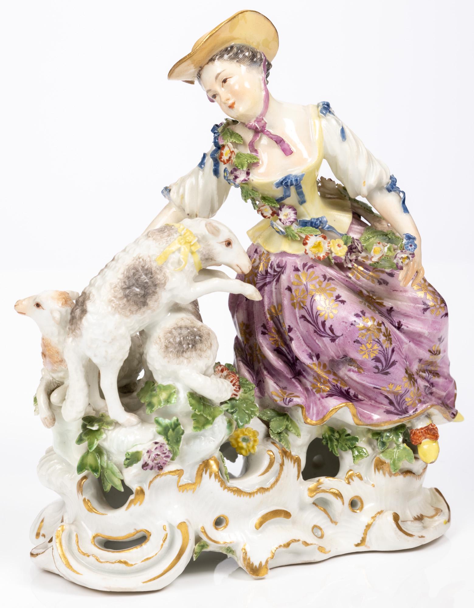 Meissen Porcelain: Woman Playing with Spring Lambs and (1 of 1)