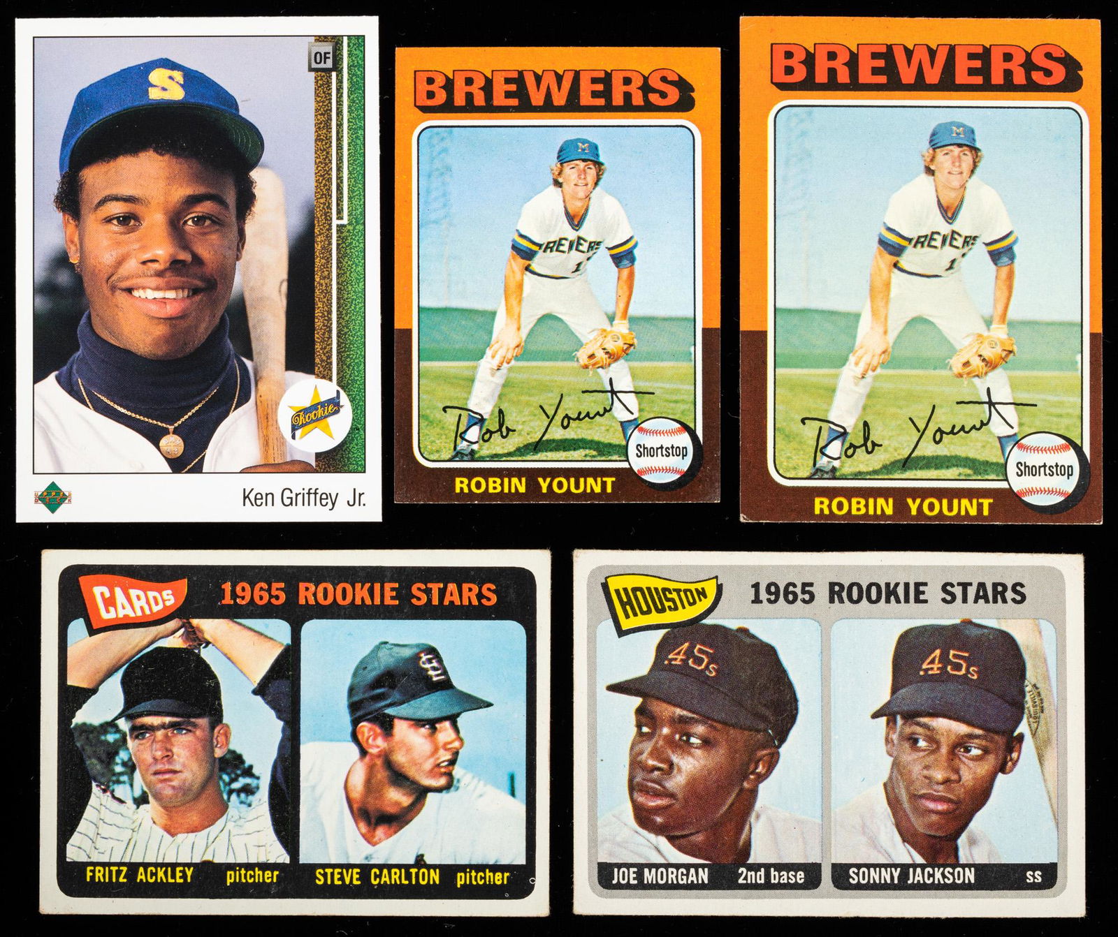 Five (5) Rookie Cards: 2 x Robin Yount, Ken Griffey (1 of 1)