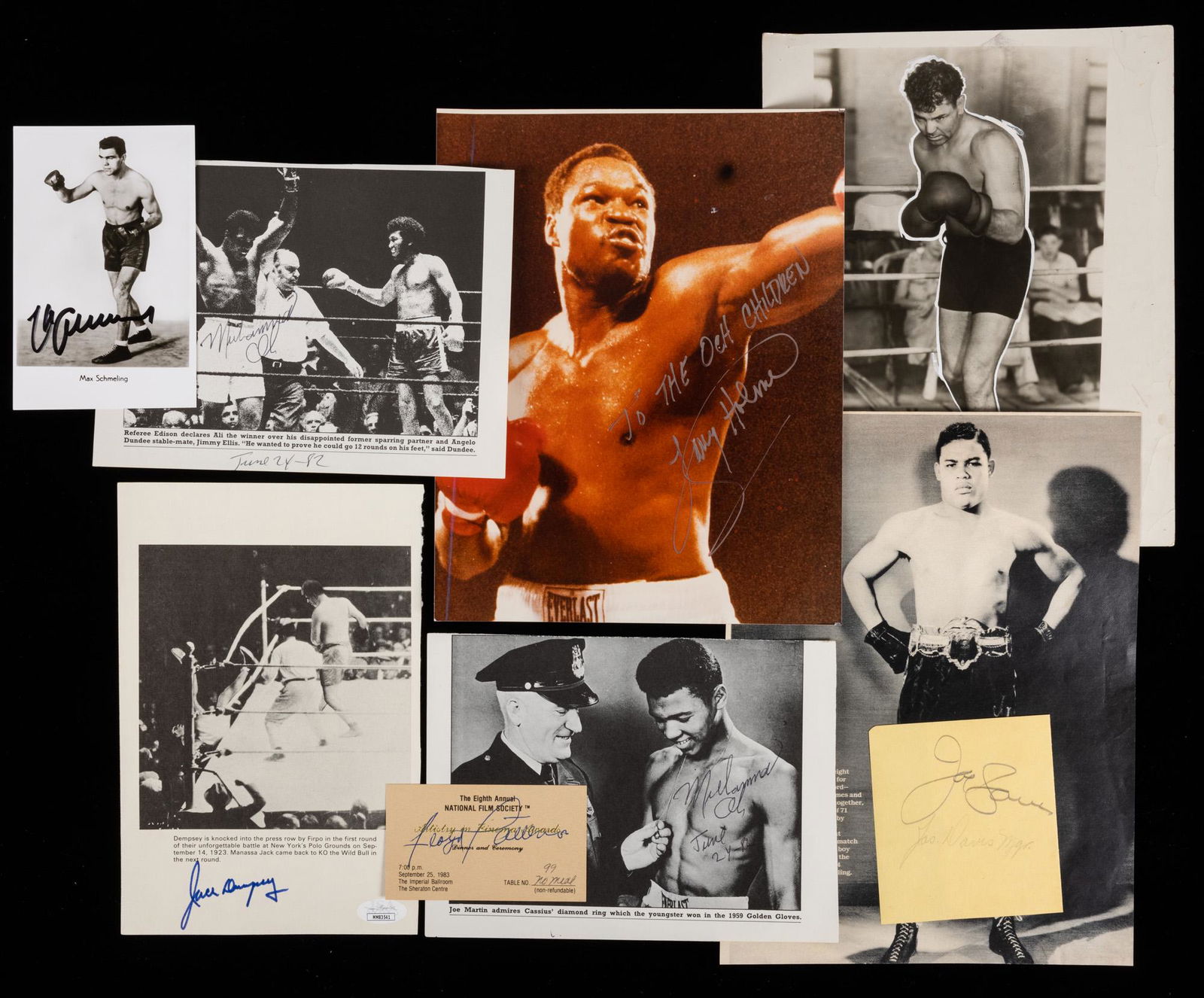 Boxing Legends: 18 Signatures, 4 x Muhammad Ali, Joe: Boxing Legends: 18 Signatures, 4 x Muhammad Ali, Joe Louis, 4 x Max Schmeling, 7x Jack Dempsey, Larry Holmes and Floyd Patterson. Muhammad Ali: Four 5 x 7" photos all lifted from a biography, signed a