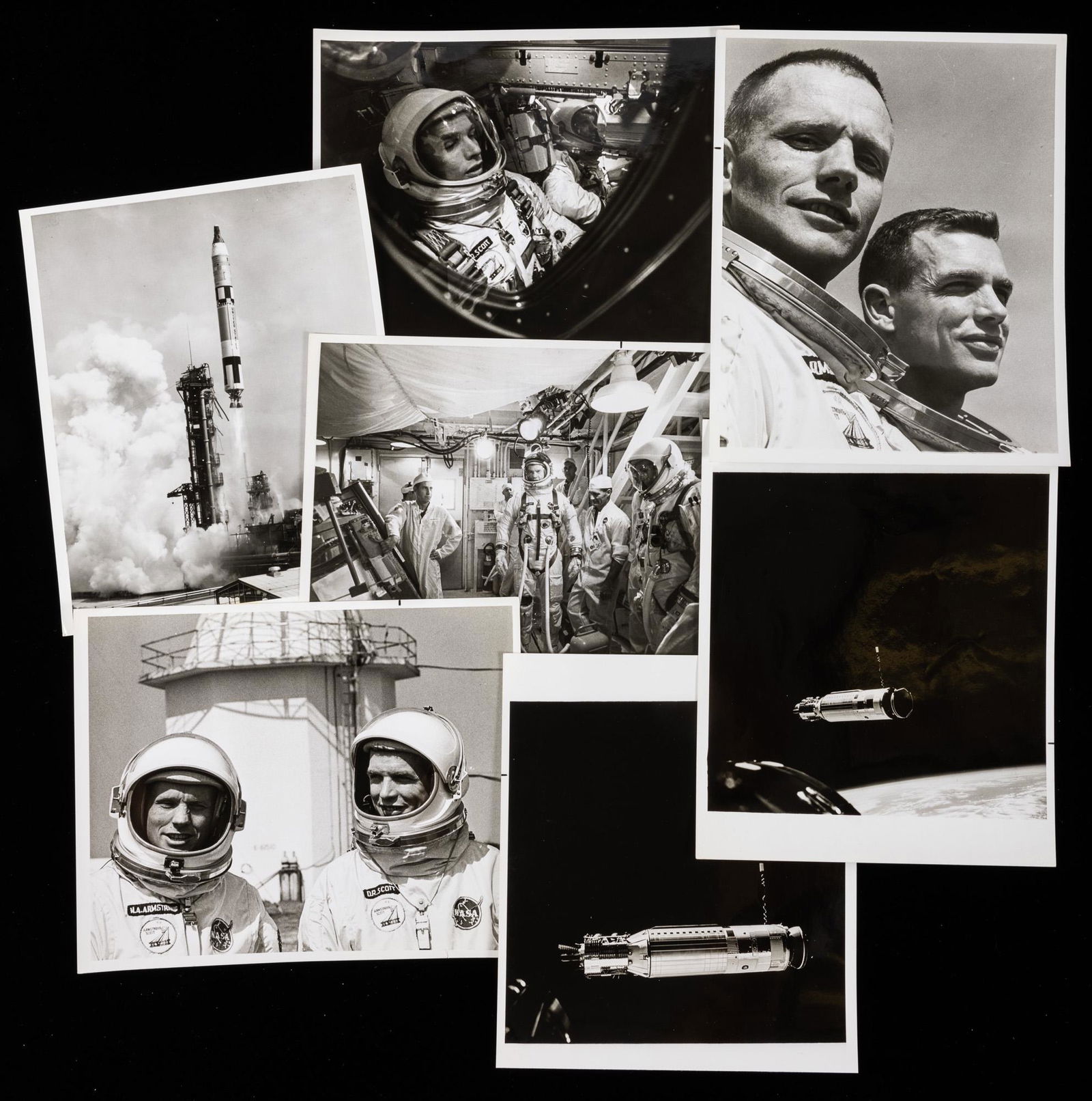 Group Of Seven Black and White Gemini 8 Photographs: Group Of Seven Black and White Gemini 8 Photographs Includes Four Of Neil Armstrong And David Scott. Gemini 8 original black and white NASA photographs consisting of the following (1) March 16, 1966 l