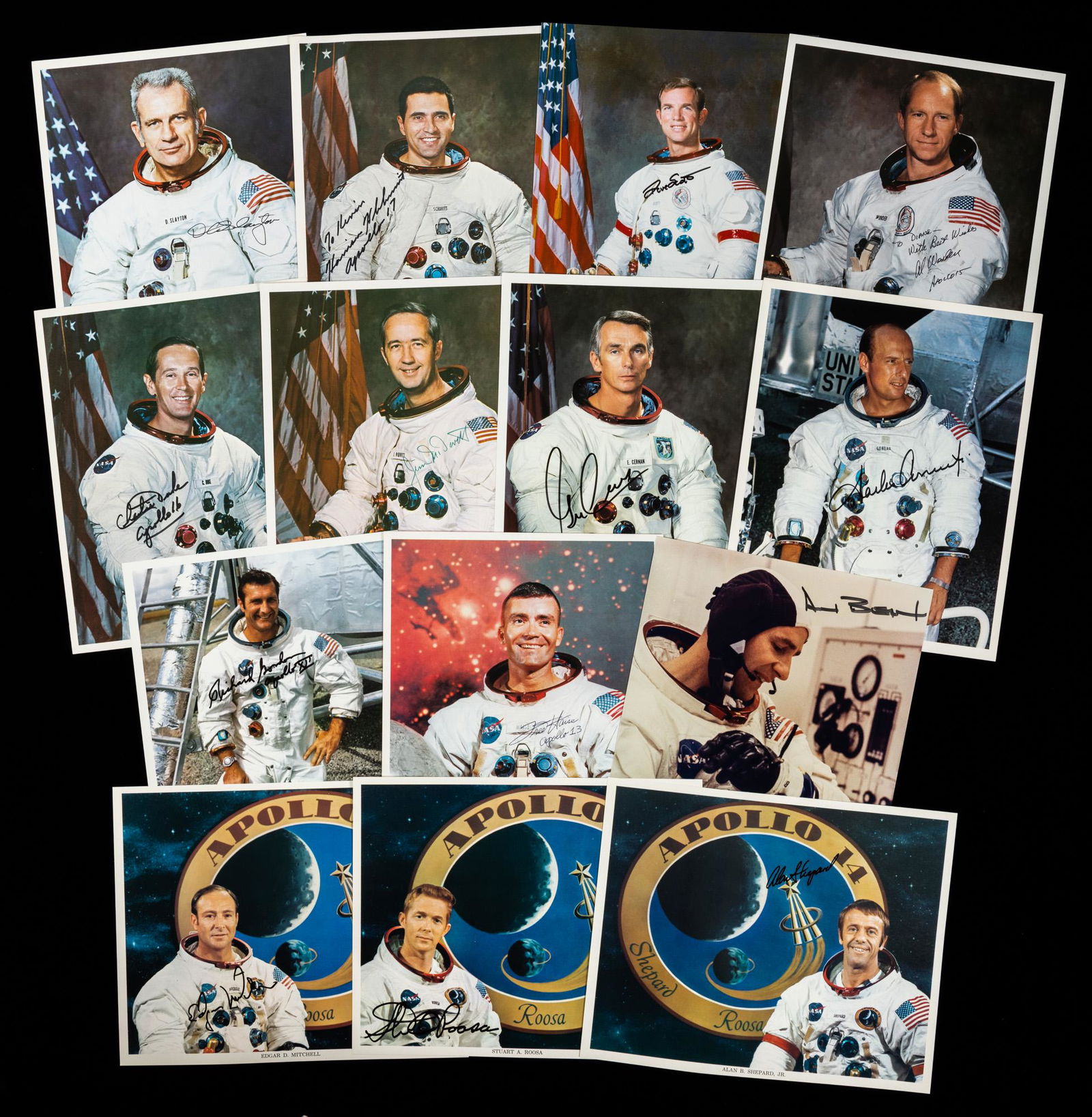 14 Apollo Astronaut White Space Suit Photos Including: 14 Apollo Astronaut White Space Suit Photos Including Moonwalkers Eugene Cernan, Charles Conrad, Alan Bean, Alan Shepard, Edgar Mitchell, David Scott, Charles Duke And Harrison Schmitt. A collection o
