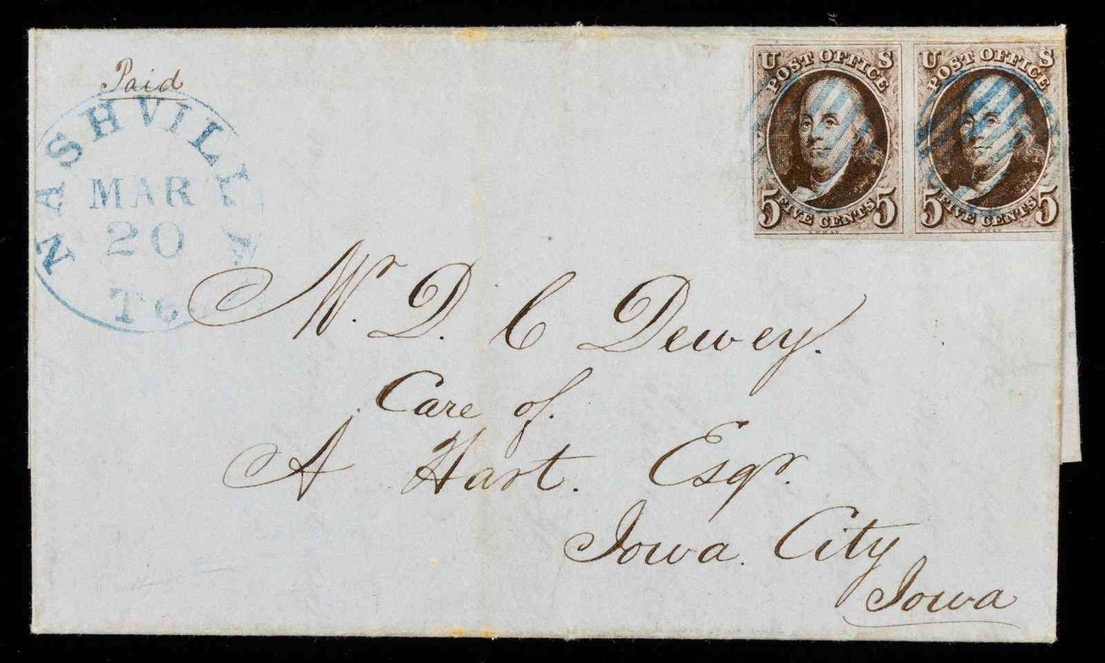 1847, 5Â¢ Pair On Attractive 1848 Folded Letter (1 of 1)