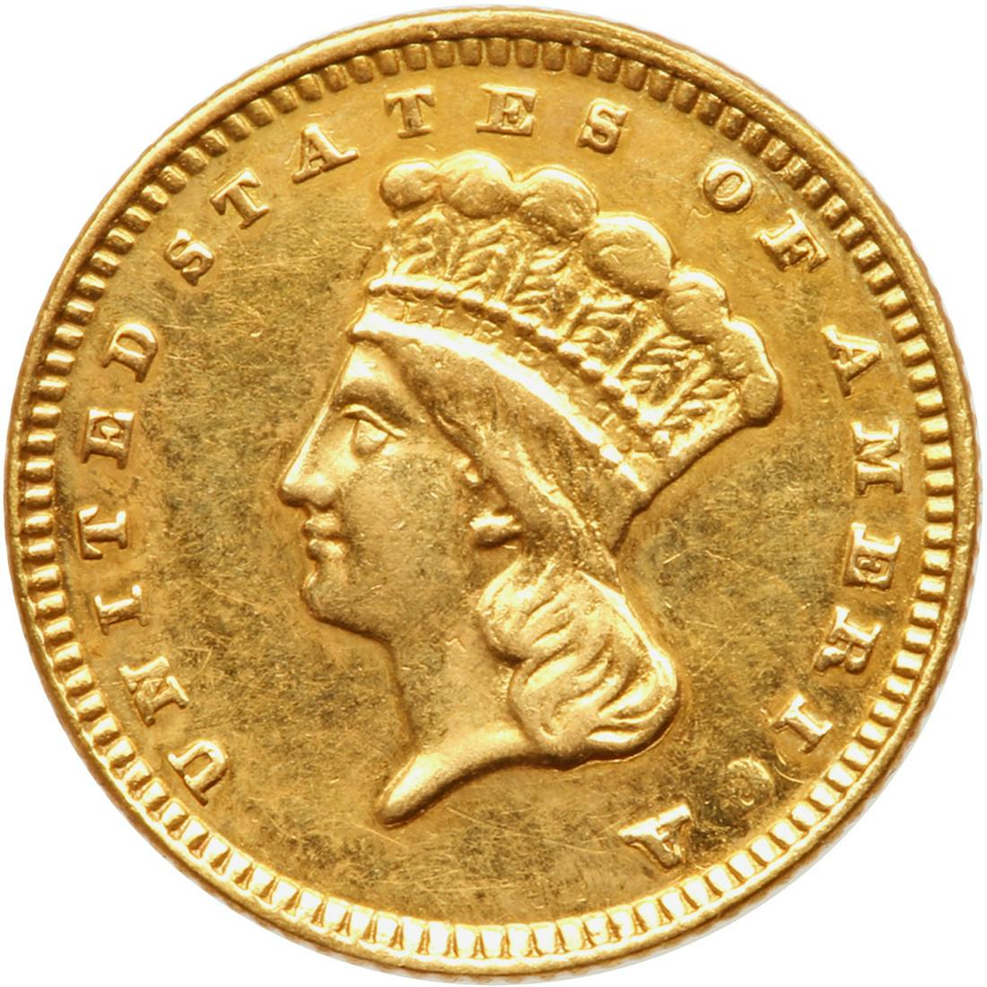 1887 $1 Gold Indian: 1887. Sharpness of AU, Ex Jewelry. Only 7,500 struck. Estimated Value $150 - 160